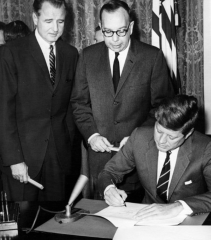- President Kennedy signs the Community Mental Health Act in 1963 which provided federal funding for community mental health centers and research facilities