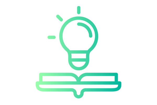 green icon of lightbulb over open book