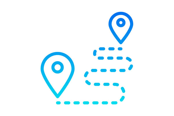 icon of 2 points on map connected by curvy dotted line