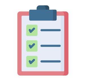 icon of clipboard with paper with list with green checks